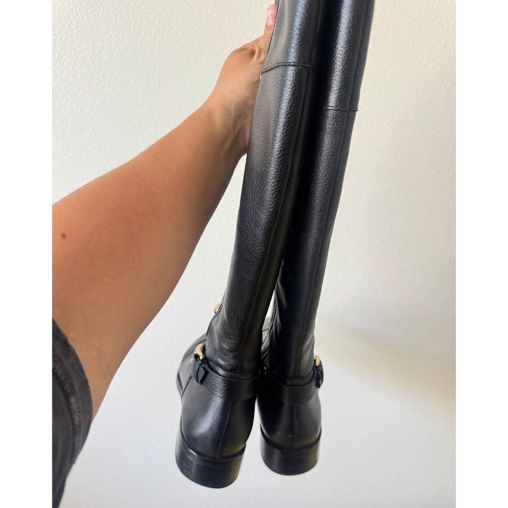Michael Kors Black Leather Carney Studded Tall Riding Boot 7.5 Old Money Western - Picture 4 of 7